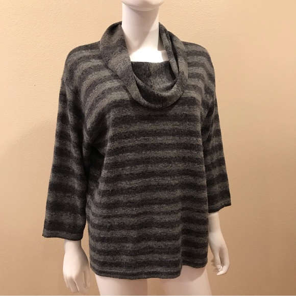 Jones New York Sweaters - Jones New York Cowl Neck Sweater Womens Large Grey Stripe Acrylic Wool Blend